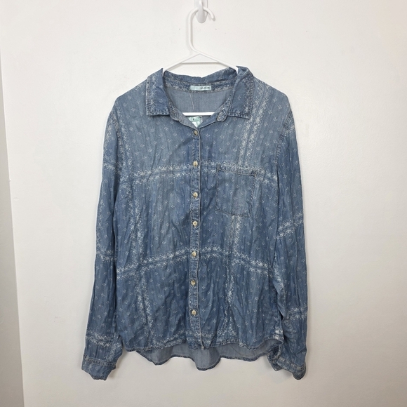 NEW Maurices Blue White Long Sleeve Button Up Western Rodeo Cowgirl Shirt Sz XL - Picture 2 of 11
